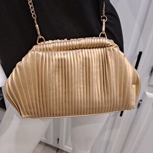Hollywood Style Gold Pleated Crossbody Bag